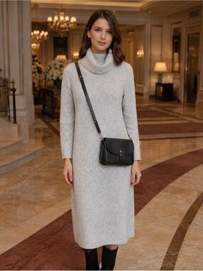 Joie Light Gray Turtleneck Long Sleeve Knit Dress